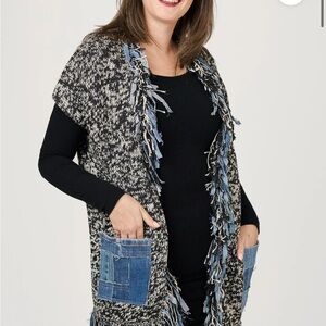 Women's knit Black and Blue Fringe Jacket/vest/cardigan